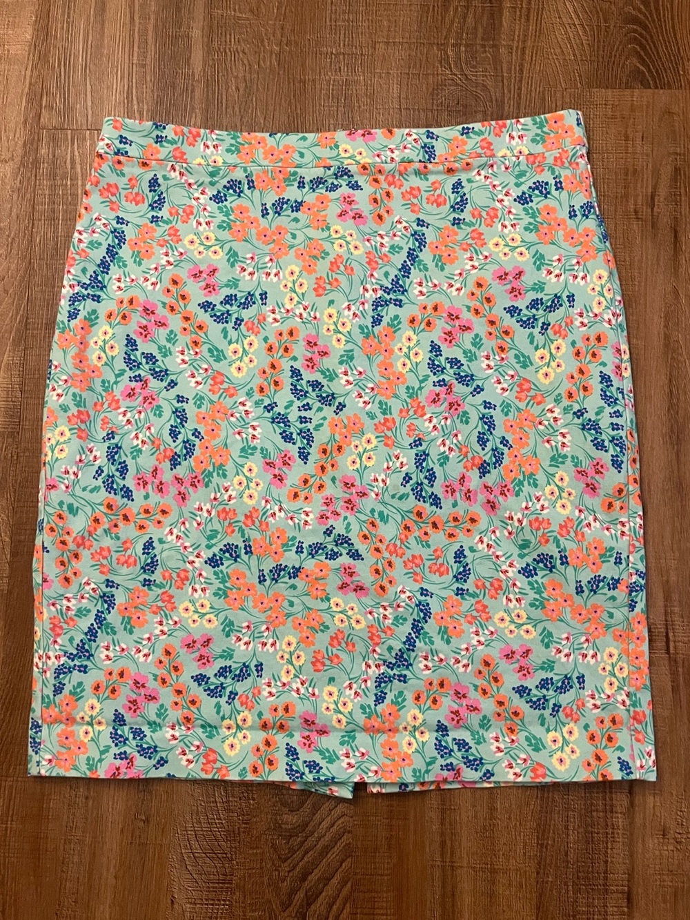 J. Crew Floral Pencil Skirt with Coral & Navy Accents